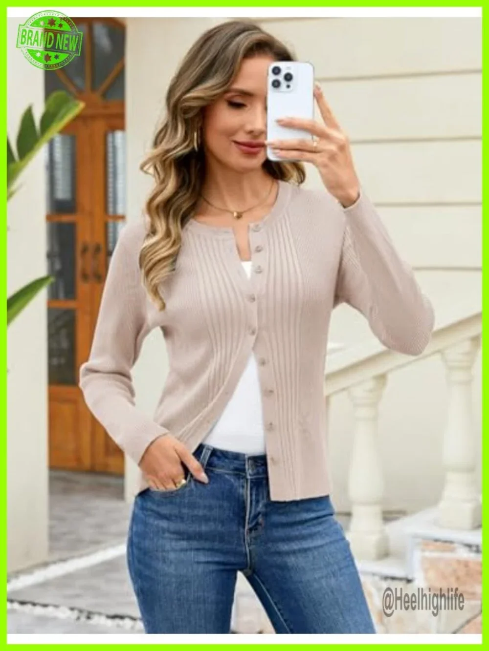 Women's Button Down Cardigan Long Sleeve Crewneck Knit Sweater Top